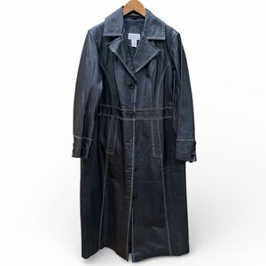 VIA ACCENTI Full Length Black Leather Women's Coat Size 16W